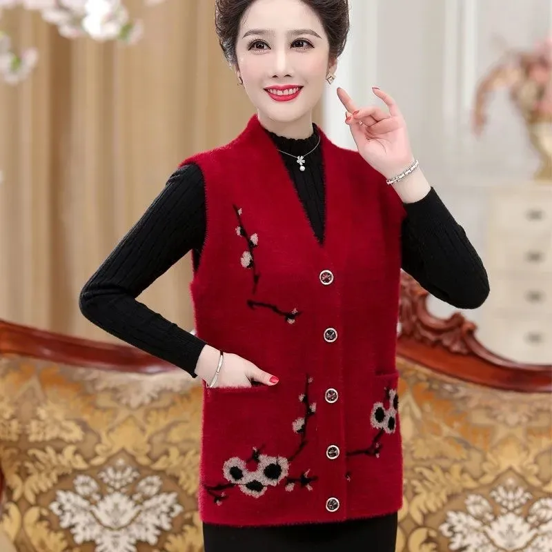 Middle-Aged Elderly Women Clothing Spring Autumn Vest Mother Waistcoat Grandma Outfit Winter Imitation Mink Fleece Women\'s Coat