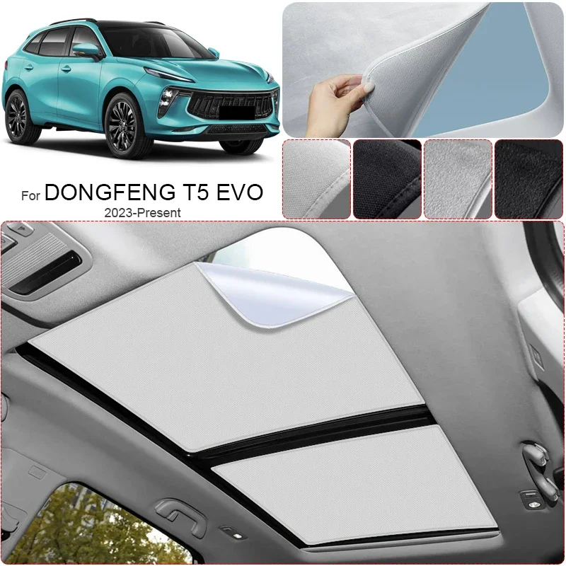 

For DONGFENG T5 EVO 2023-Present Car Suede Fabric Electrostatic Adsorption Sunroof Sunshade Anti-UV Heat Insulation Skylight