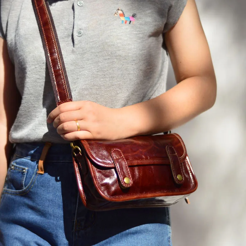 Leather Casual Retro Shoulder Bag Street Style Small Bag Korean Version Tannery Cowhide Women's Crossbody Bag Fashionable Com...