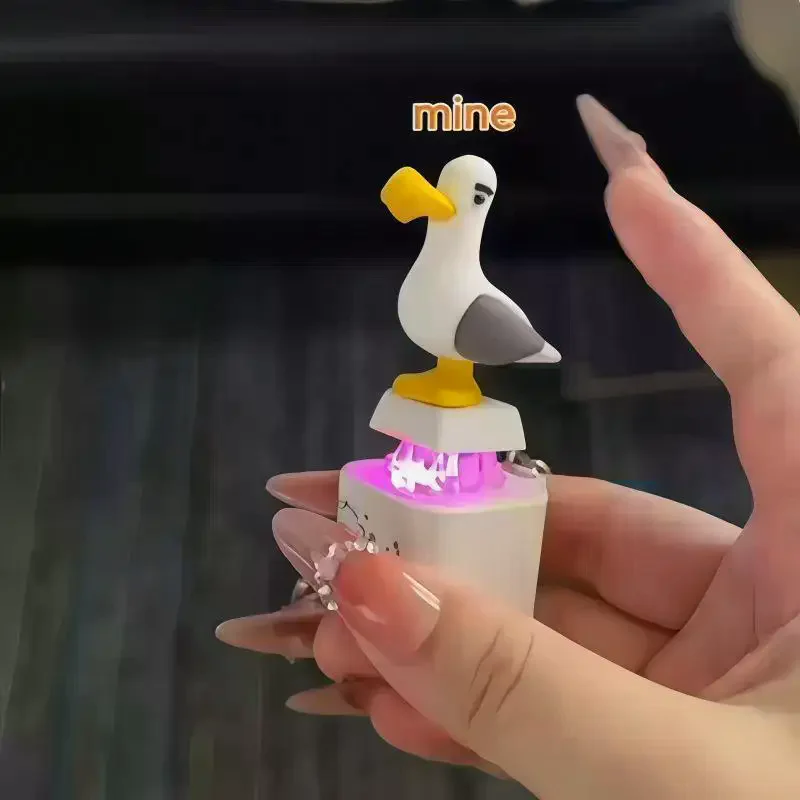 Seagull Mine Keychain Button With Sound LED Keyboard Clicker Toys Stress Relief Animal Keycaps Funny Gift