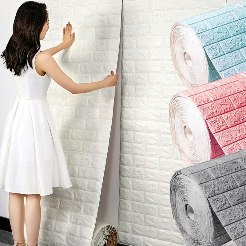 3/5/10m 3D Self-Adhesive Wallpaper Continuous Waterproof Brick Wall Stickers Living Room Bedroom Children\'s Room Home Decoration