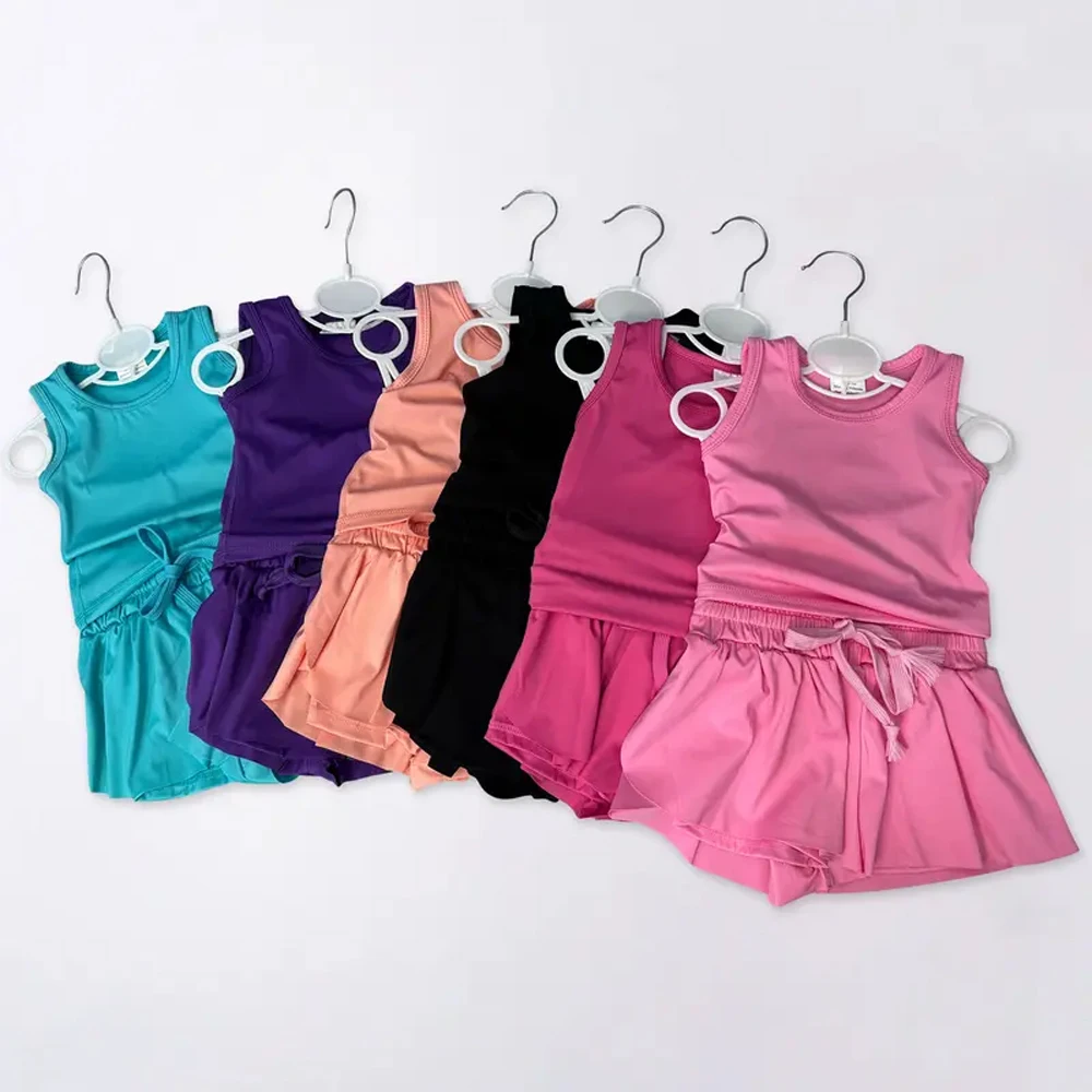 

GT0996+SS0602 Wholesale baby girl clothes Summer sleeveless yoga vest top shorts sets Boutique kids clothes girl sets