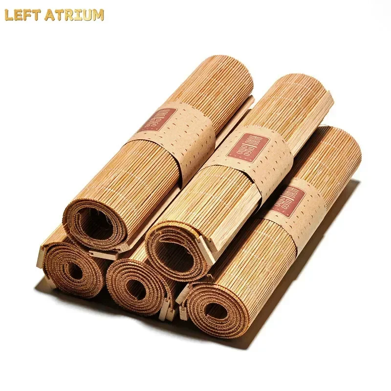 Japanese Zen Bamboo Weave Tea Mats Table Runners Curtains Table Cover Kung Fu Tea Set Accessories Home Decor Coffee Tablecloth