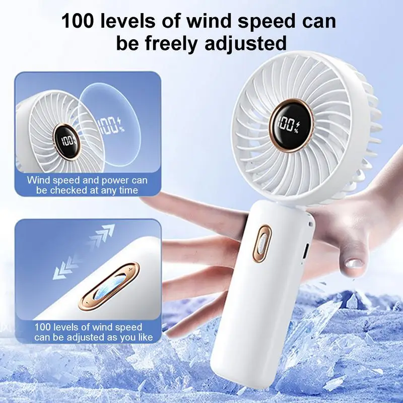 Small Portable Fan Foldable Portable Fan Battery Operated LED Display Pocket Fan Speed Adjustable Hangable Fan For Home Travel