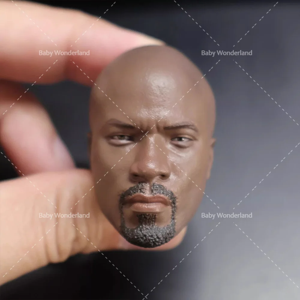 

In Stock 1/6 Ratio Black Bald Man Colter Head Carving Model Fit 12'' Male Soldier Action Figure Body Dolls