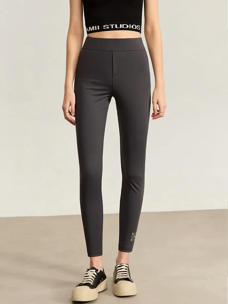 Amii 2025 outono leggings femininas novo fino básico impresso alta elástica pele de tubarão sólida calças yoga senhora calças casuais 12323170