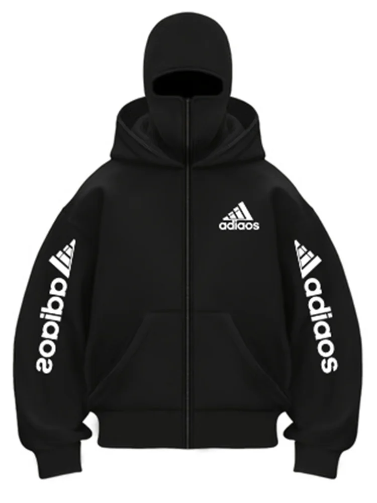 New autumn and winter fashion high-quality double-hat unique design sweatshirt, fleece windproof high street cardigan for men