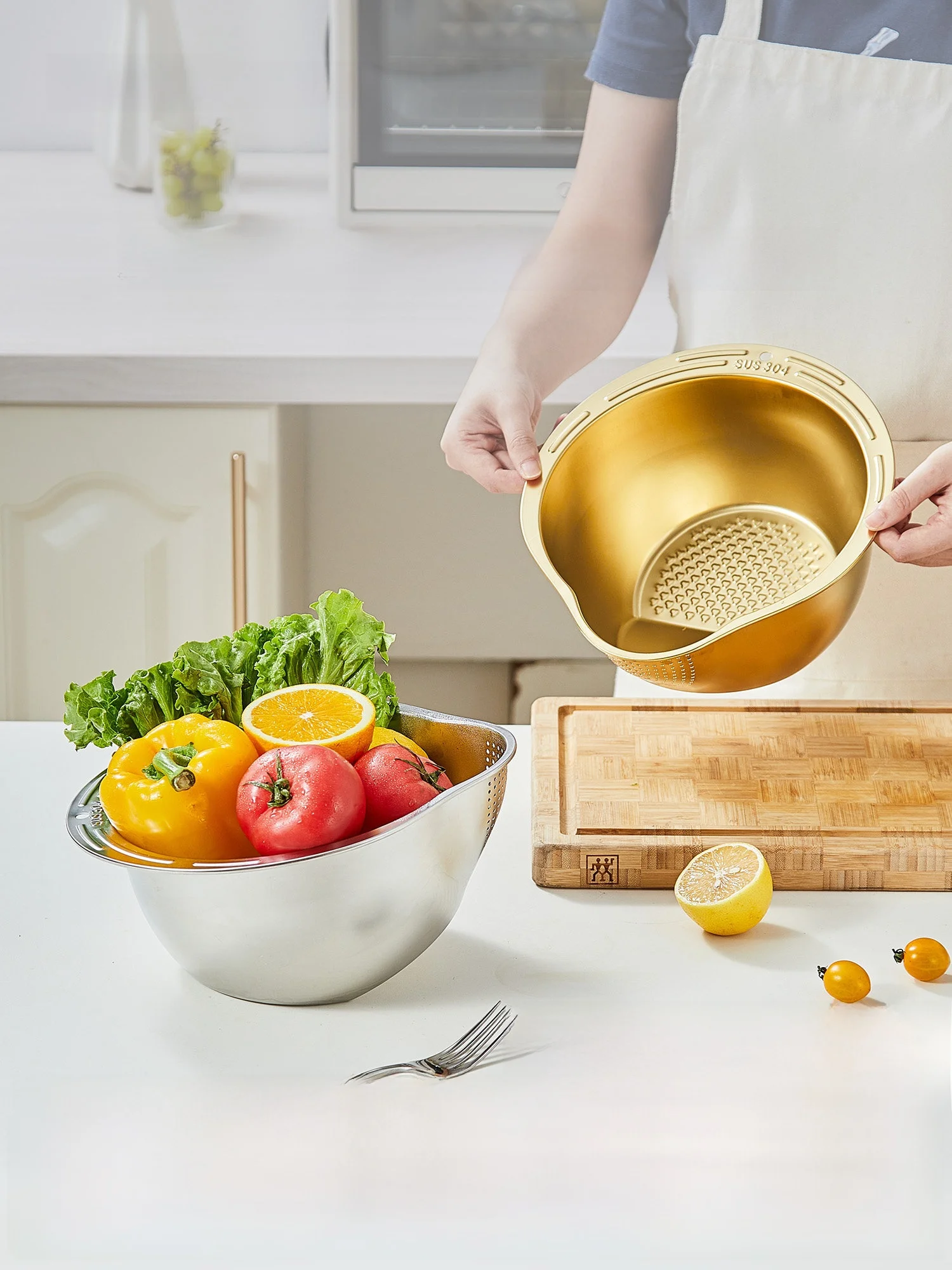 

Food ade 304 Stainl Steel Water Drain Basket Kitchen Sink Vegetable Waing Basin Rice Cleaning Tool Carote Brand