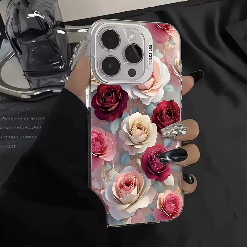 

Colorful Flower Red Rose Phone Case For iPhone 17 Pro 16 15 14 13 12 11 Pro Max 7 8 Plus 16E Shockproof Hard PC IMD Laser Funda