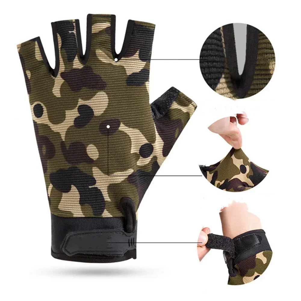 1Pair Men Women Camouflage Gloves Anti-Slip Breathable Fingerless Gloves Outdoor Sports Half Finger Gloves Cycling Hiking Gloves