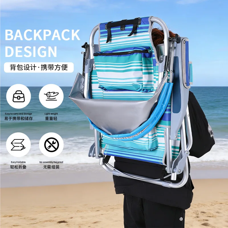 Folding Chair with Canopy BeachReclining Chair Outdoor Camping Portable Adjustable Awning Sitting and Lying Back Chair