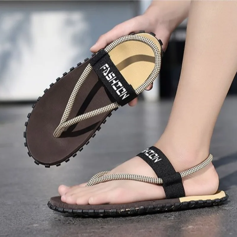 

Новые мужские летние сандалии: модные шлепанцы для пляжа и отдыха на природе, повседневный дизайн без застежек