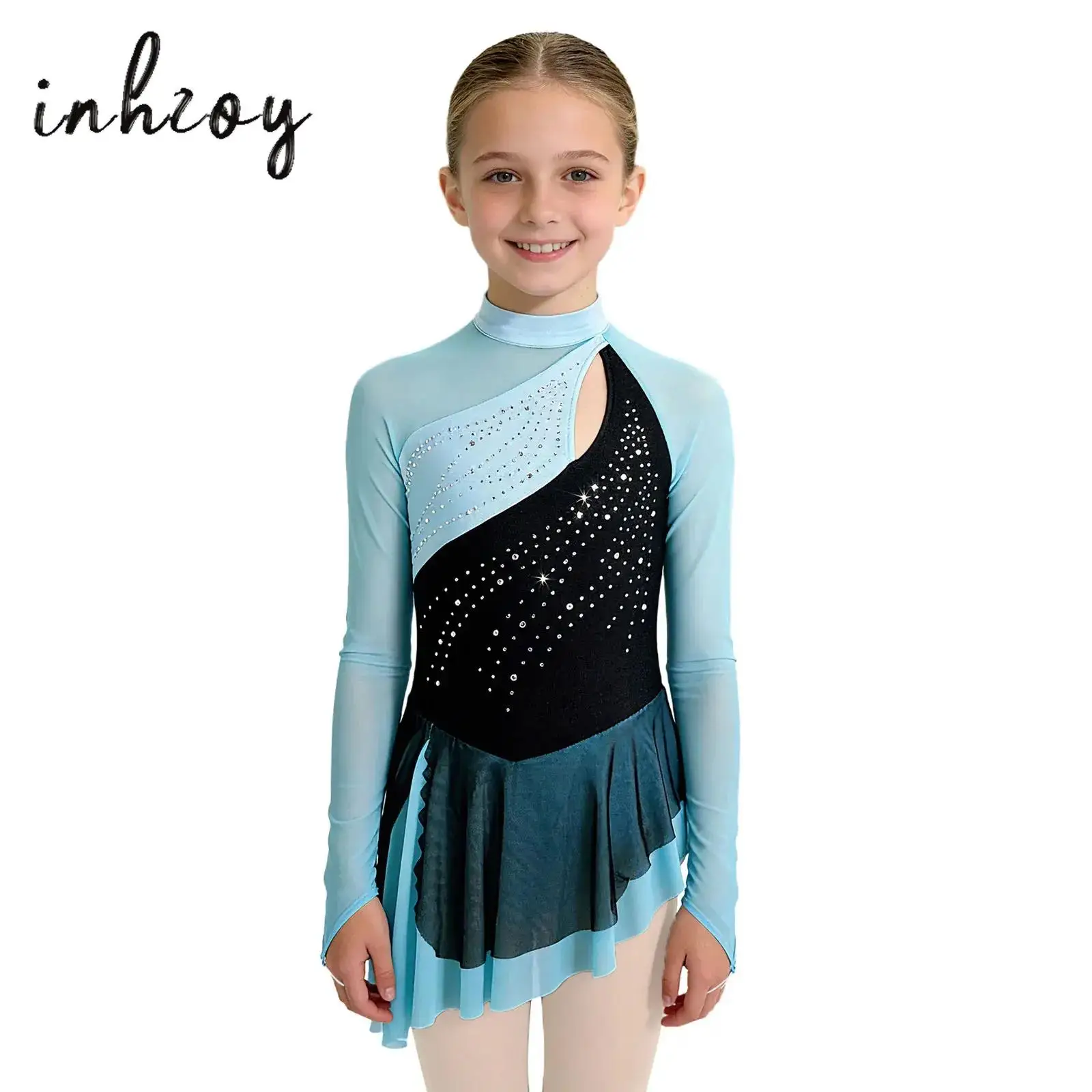 

Kids Girls Gymnastics Tops Figure Skating Ballet Lyrical Dance Performance Costume Rhinestone Contemporary Dance Leotard Dress