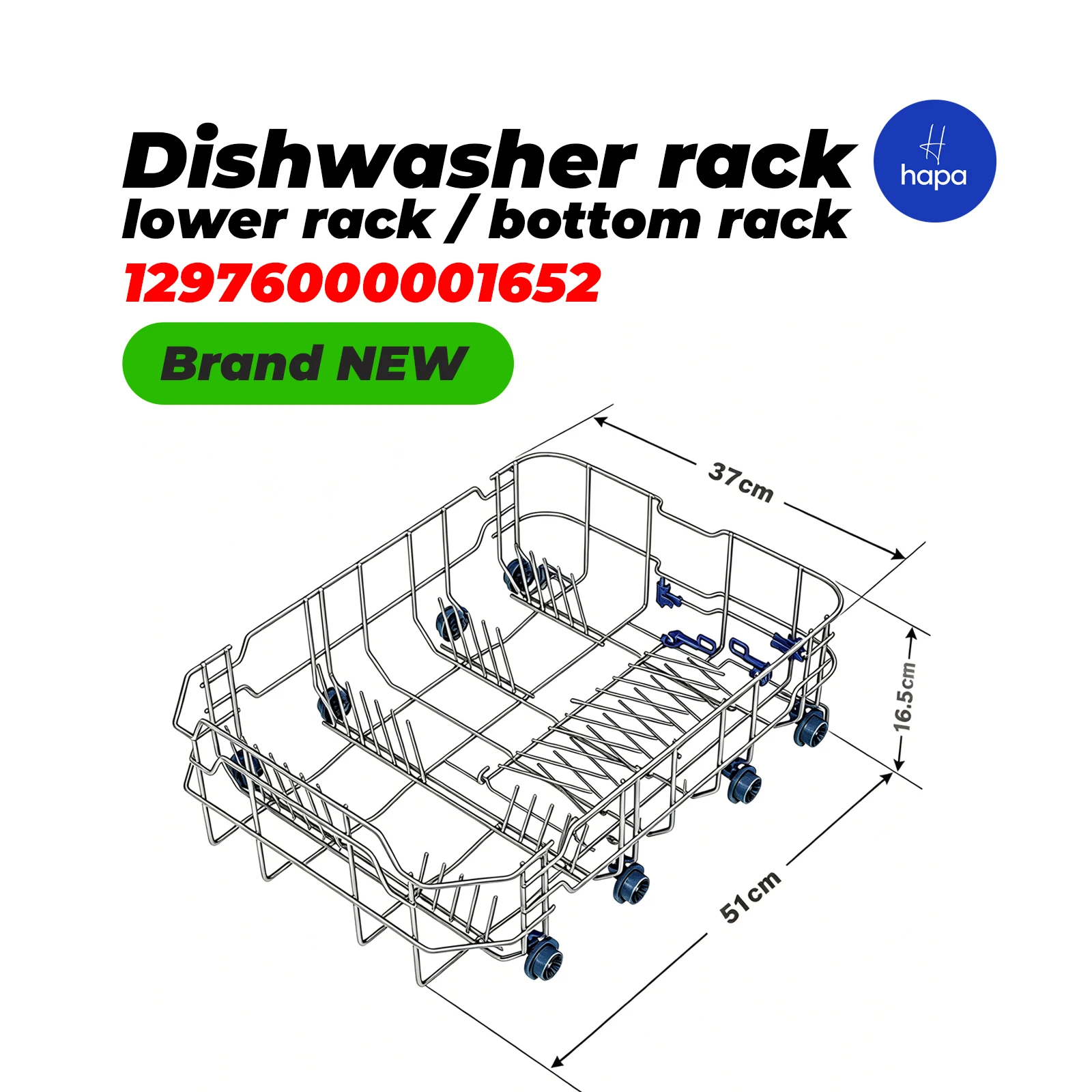 Lower Dishwasher Basket Assembly for 45cm Appliance Part No.12976000001652 Replacement Dish Rack Compatible with Midea