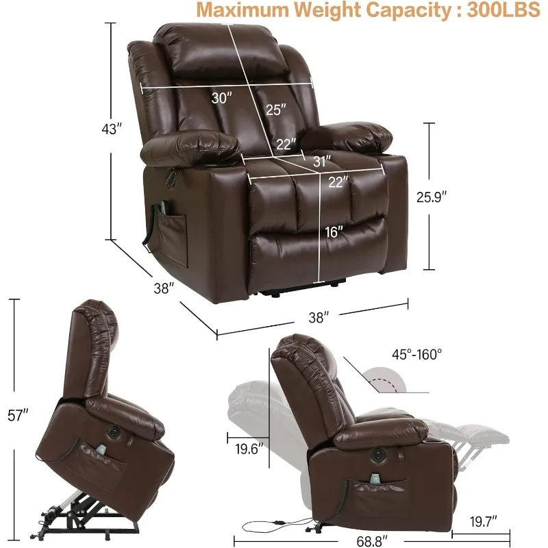 Power Lift Recliner Chair for Elderly Breathable Leather Recliner Chair with Massage and Heat for People Limited Mobility