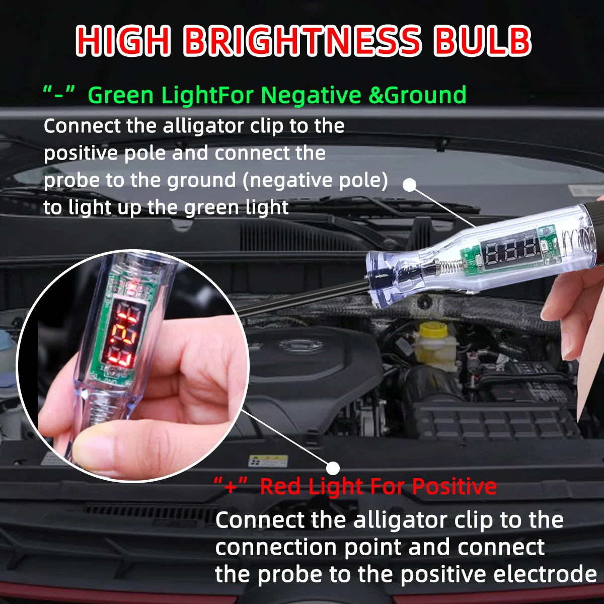 Car Truck Voltage Circuit Tester Digital Led Long Probe Pen Bulb Automobile Diagnostic Tools Auto Repair 6V 12V 24V 36V 70V DC