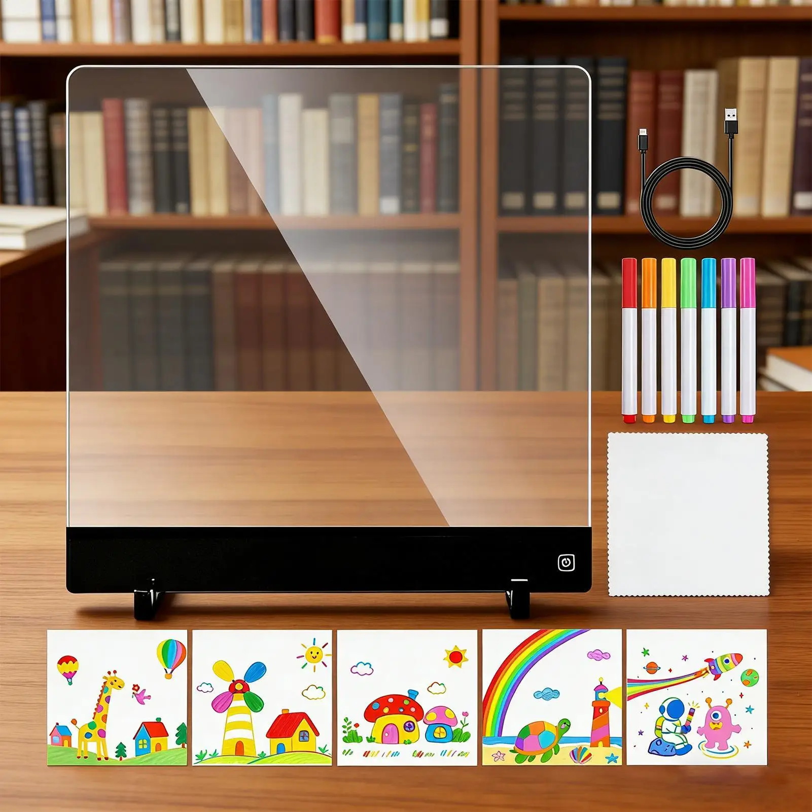 LED-tekentafel voor kinderen Oplaadbare 4-modi Berichtmat Uitwisbaar LED-prikbord met 7 markeringen voor jongens Meisjes School