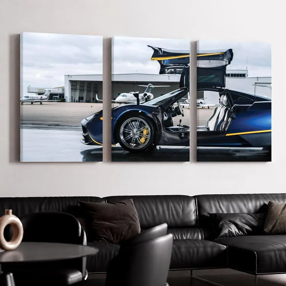 Supercar In Aircraft Hangar Framed Wall Painting Canvas Poster Ready to Hang Wall Art for Bedroom Living Room Home Decor Gift