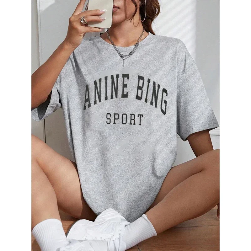 A Nine Bing Women Letter Print TShirt Casual Round Neck Short Sleeve Clothes Female Harajuku Unisex Cotton Tee Streetwear Tops