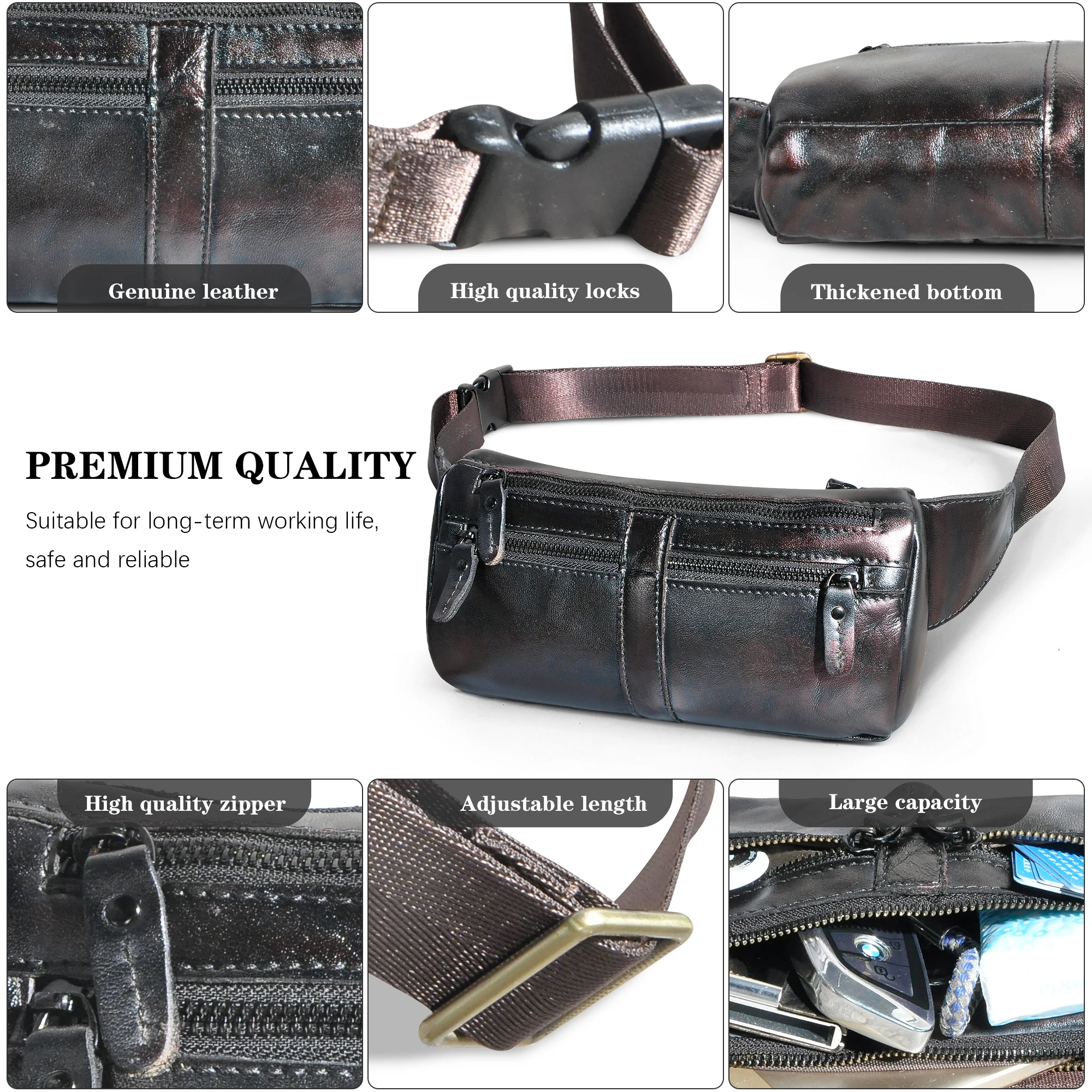 Luxury Natural Leather Coffee Men Fashion Travel Fanny Waist Belt Pack Sling Chest Bag Design Bum Bag 7\