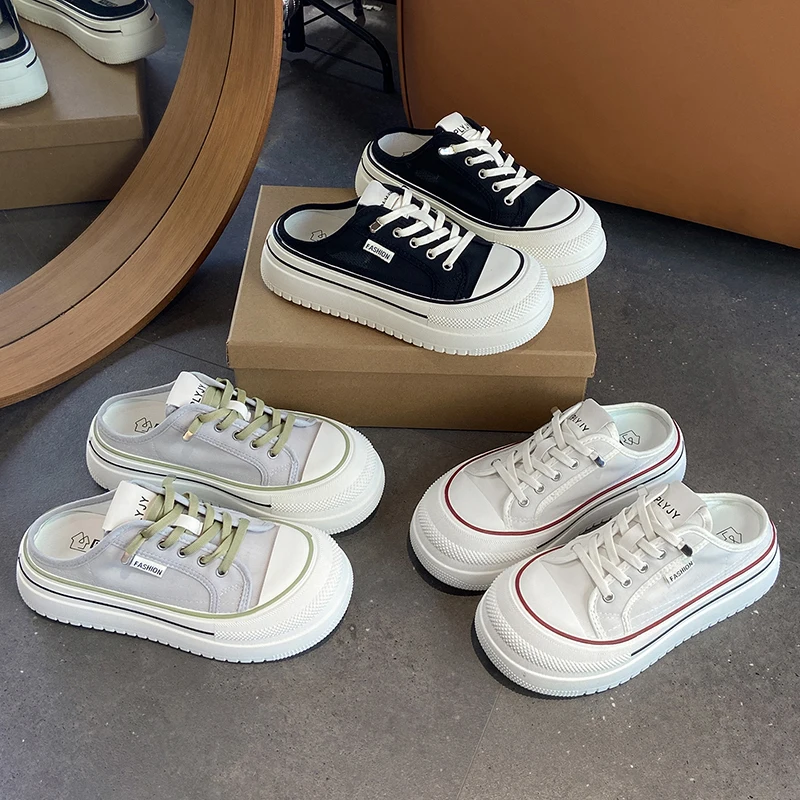 Ice silk white shoes women's mesh breathable thin style small fragrance thick sole mesh canvas casual board shoes trendy