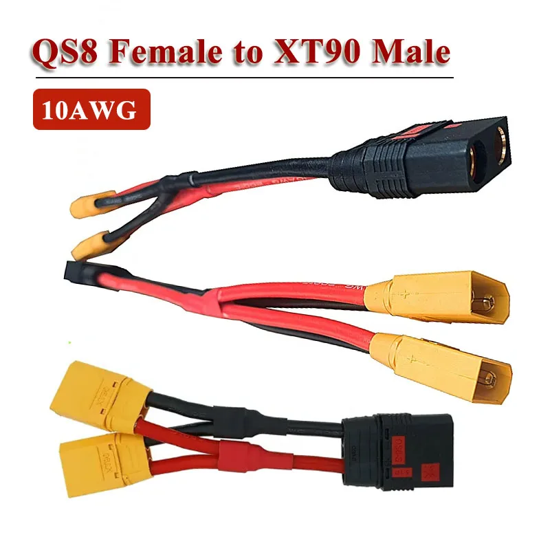 QS8 Female to XT90 Double Male Connector Cable 8AWG Lithium Battery Drone Charging Plug 1 To 2 Power Head Adapter Wire  10/15cm