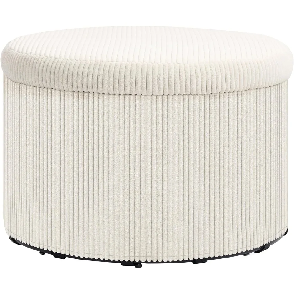 

HOMCOM Storage Ottoman with Lid, 24 Inches Round Pouf Ottoman with Storage, Upholstered Corduroy Foot Rest Stool for Living Room
