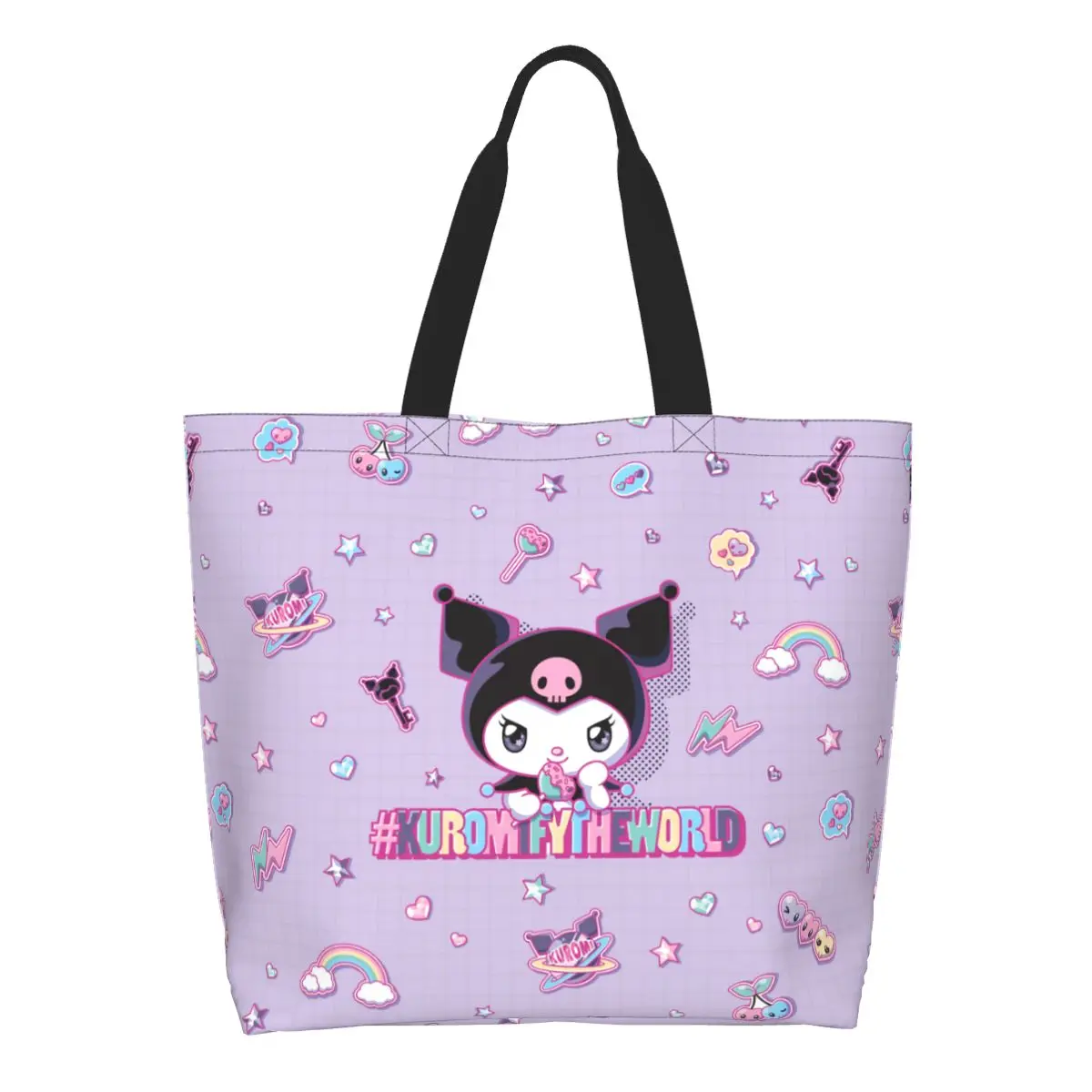 

Womens Girls Sanrio Kuromi Tote Bag Lightweight Grocery Shopping Bags Large Capacity