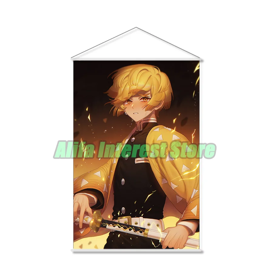 Agatsuma Zenitsu Anime Agatsuma Zen'itsu Wall Scroll Hanging Poster Home Decor Painting