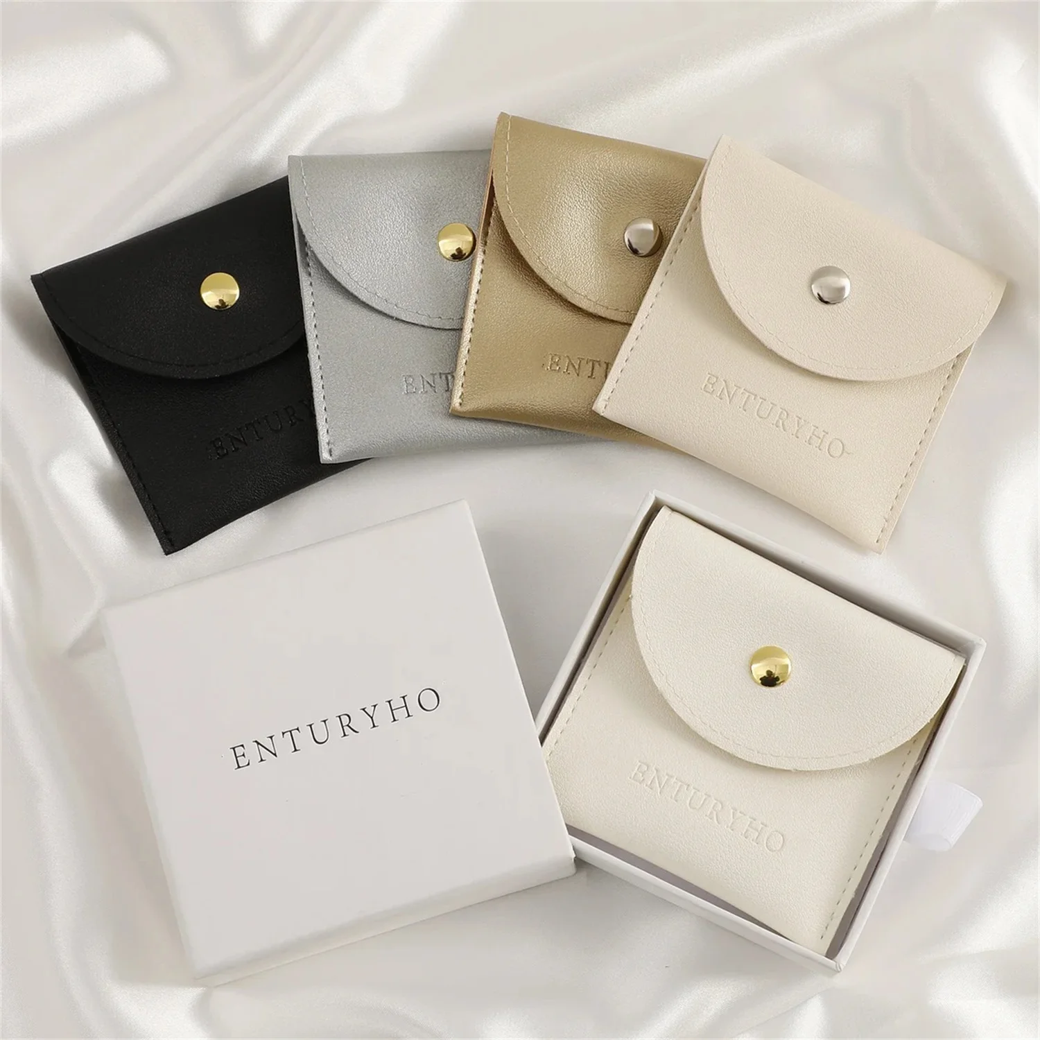 

Cream pouch Custom Faux Leather Ring Pouch Necklace Pouch Gift Wrap Personalized Logo Pouch with Snap