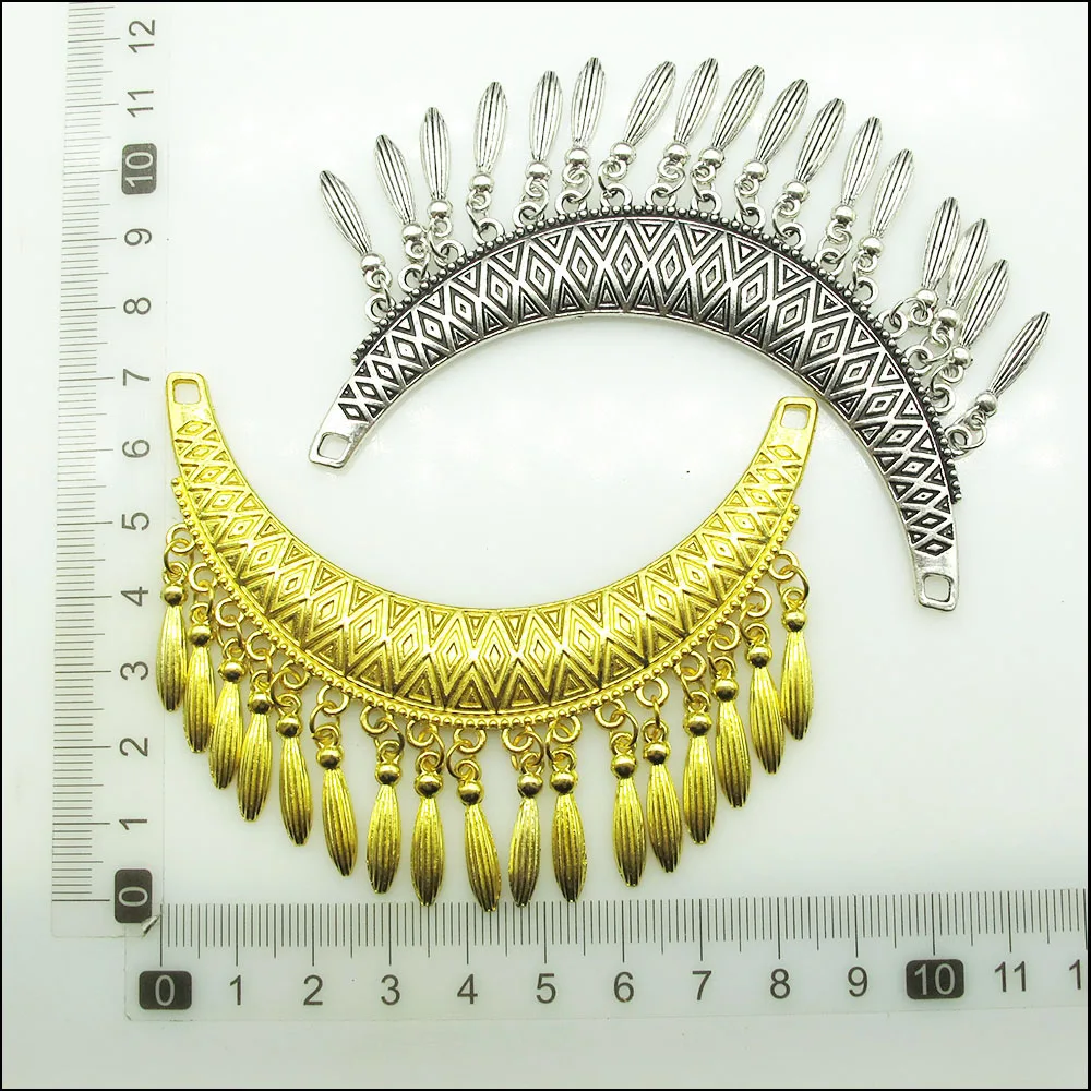 2Pcs Antique Silver Gold Bronze Color Moon Tassels Charms Pendants Connectors 70x88mm