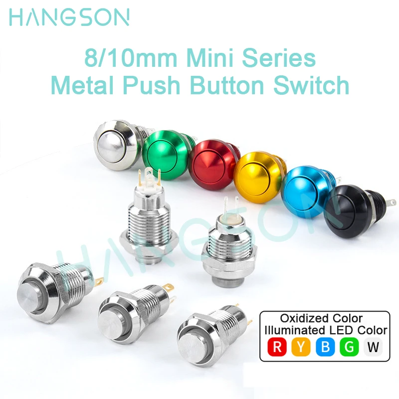 8MM 10MM MINI metalowy przełącznik samoresetujący przełącznik zatrzaskowy LED chwilowy żółty zielony czerwony przełącznik wciskany