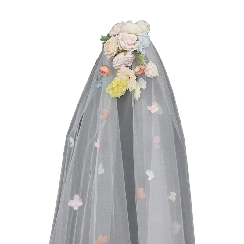 

Colorful Flower Bridal Veil for Bachelorette Party Sheer Veil for Wedding Headpiece Wedding Veil Head Covering White