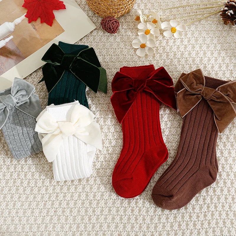 Chaussettes longues en coton avec nœuds pour fille de 0 à 5 ans, hauteur genou, princesse, douces, pour bébé, nouvelle collection automne