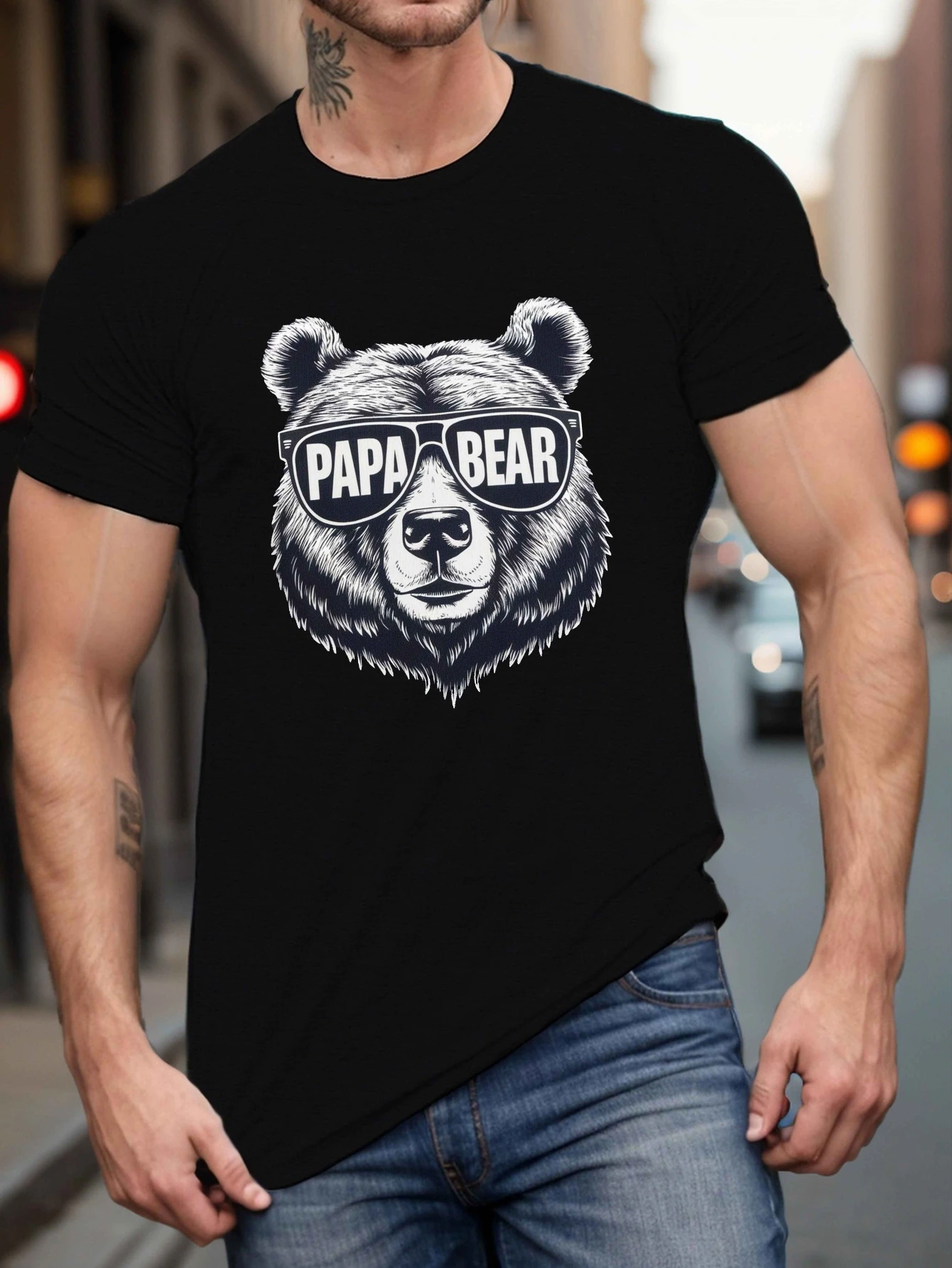 Men'S Bear Face & Fashion Glasses Design Papa Bear with Glasses T Shirt Cotton Tee Women Streetwear Oversized Summer Novelty Top