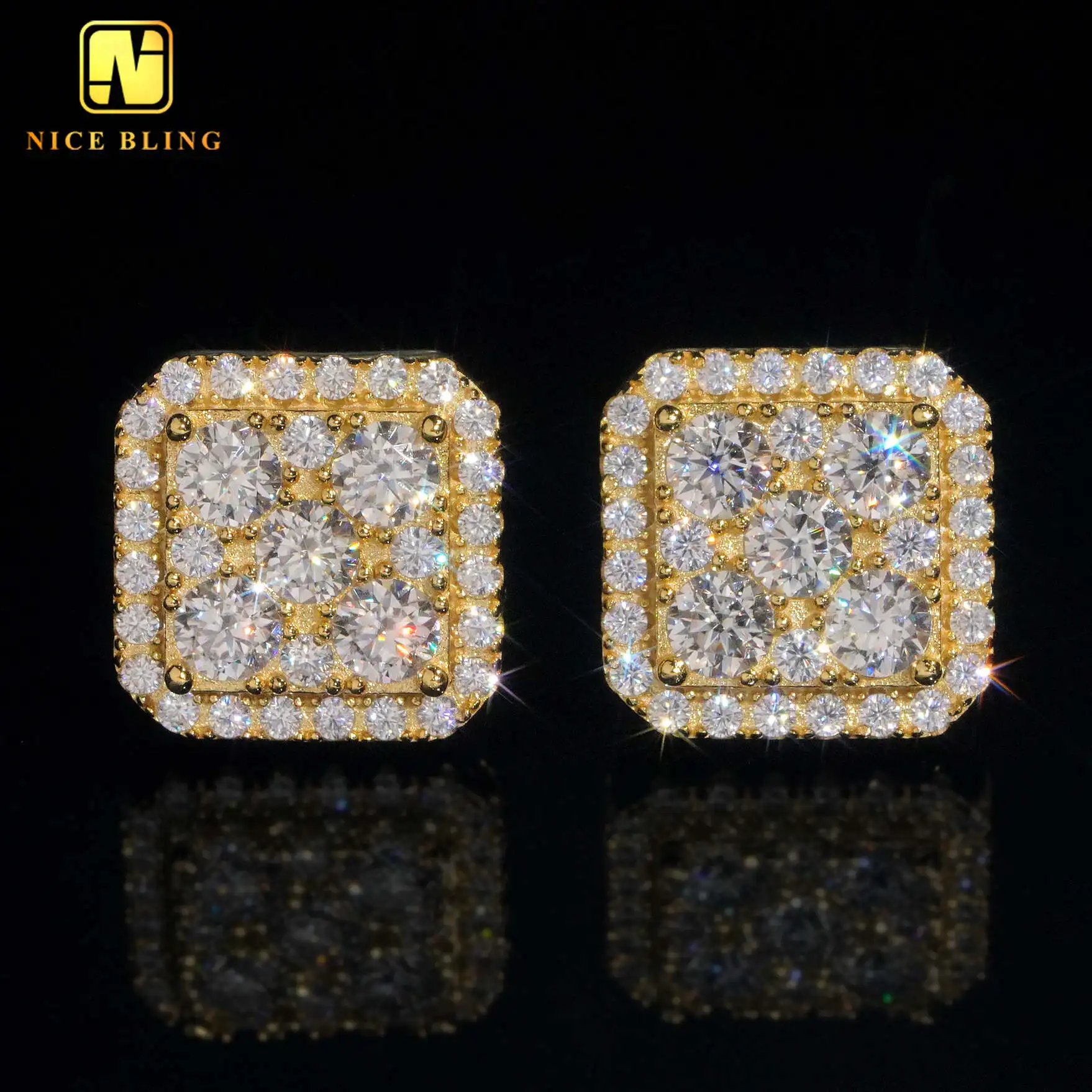 

Square Shape Moissanite Diamond Earrings Hip Hop Silver Jewelry S925 Diamond Studs For Men Women With GRA Certificate