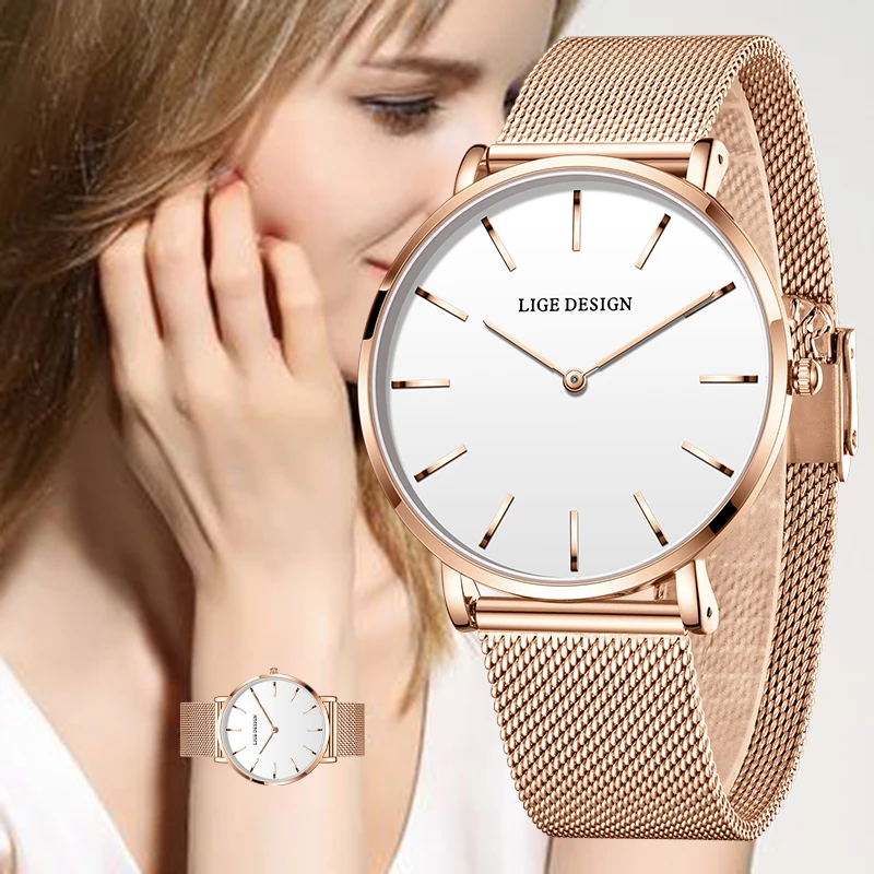 Reloj LIGE Elegant Women's Watch Fashion Simple Ladies quartz clock lady Waterproof ultra-thin Watch for Women reloj de mujer