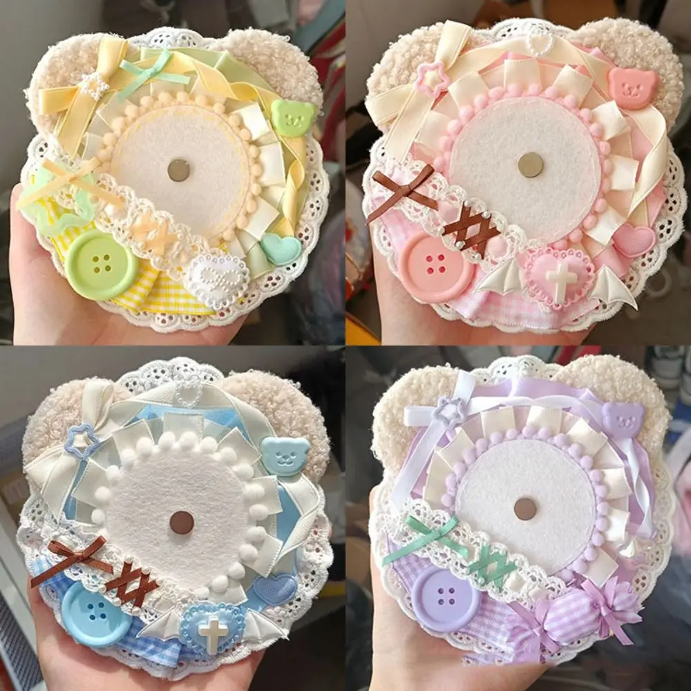 DIY Cute Badge Holder Lacework Cartoon Bear Anime Pins Display Base Kawaii Luxury Badge Decoration Tray Backpack Ornament