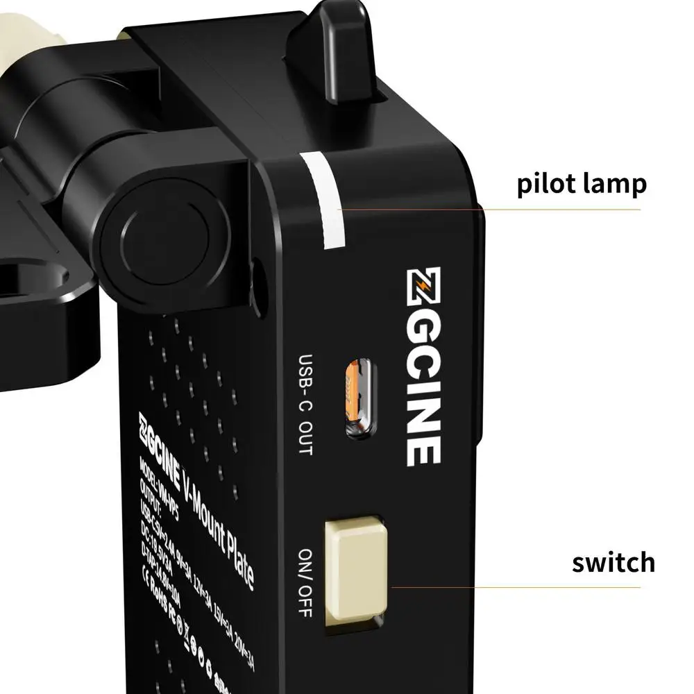 ZGCINE VM-VP5 Quick Release V-Mount Battery Plate with BPU Port, DC I USBCI D-TAP Output, 180° Rotating Bracket for SONY FX6