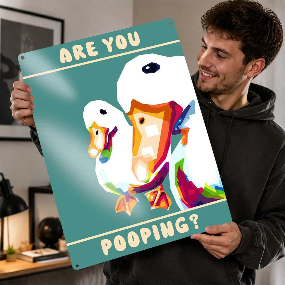 Are You Pooping? Two Ducks Poster Animal Wall Art Customized Retro Metal Sign for Farmhouse Kitchen Cafe Home Decor Funny Gift