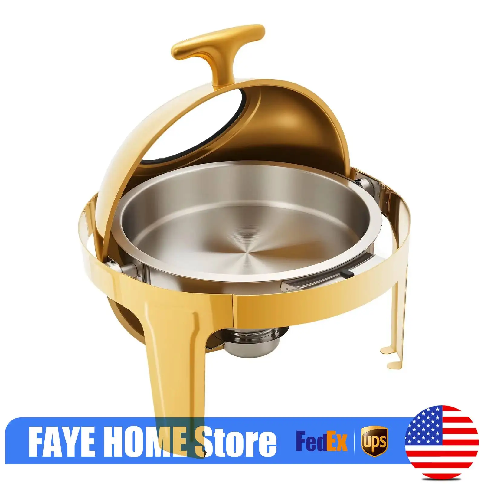 

Золотой круглый подогреватель для фуршета с одной секцией и стеклянной крышкой