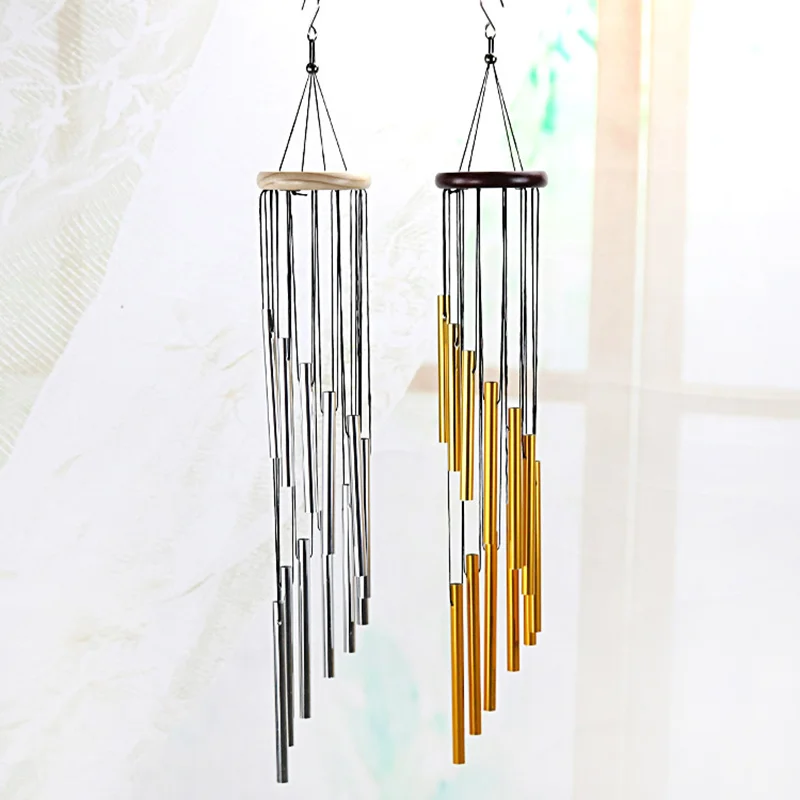 12 Tubes Aluminum Alloy Wind Chimes with Hook Gold/silver/Color Bells for Outside Home Wedding Party Memorial Decoration Gifts