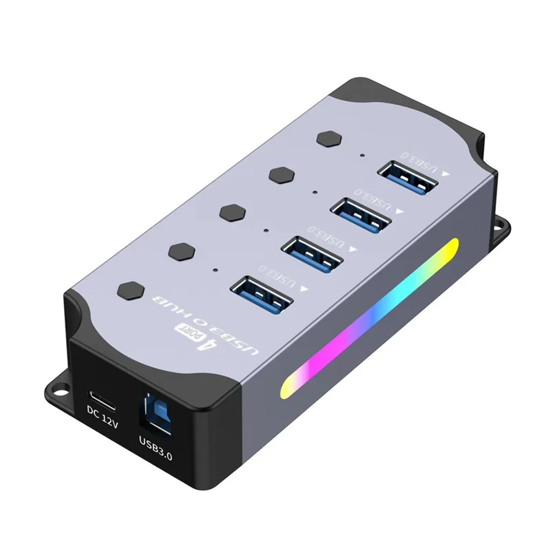 AT82-4 Port USB 3.0 Hub USB Adapter USB Splitter With Individual Led On/Off Switches 4 In 1 RGB Extender For Laptop PC