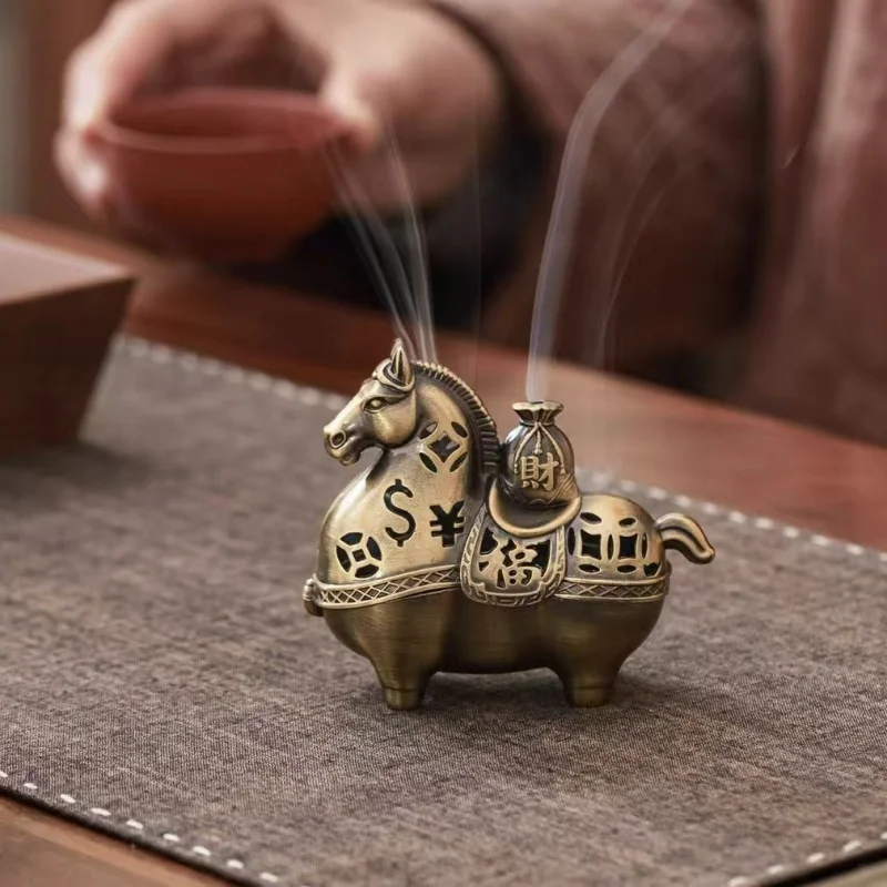 Metal Wealth Horse Incense Burner Censer, Dual Purpose Stick Incense Cone Incense Holder Tray, Vintage Tabletop Incense Ornament
