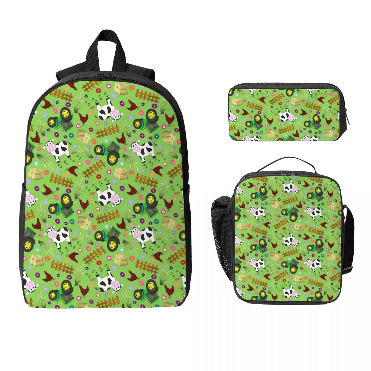 

Farmyard Cow And Tractor Backpack Student BookBag School Bag Laptop Shoulder Bags 3ps Insulated Lunch Bag Pencil Case
