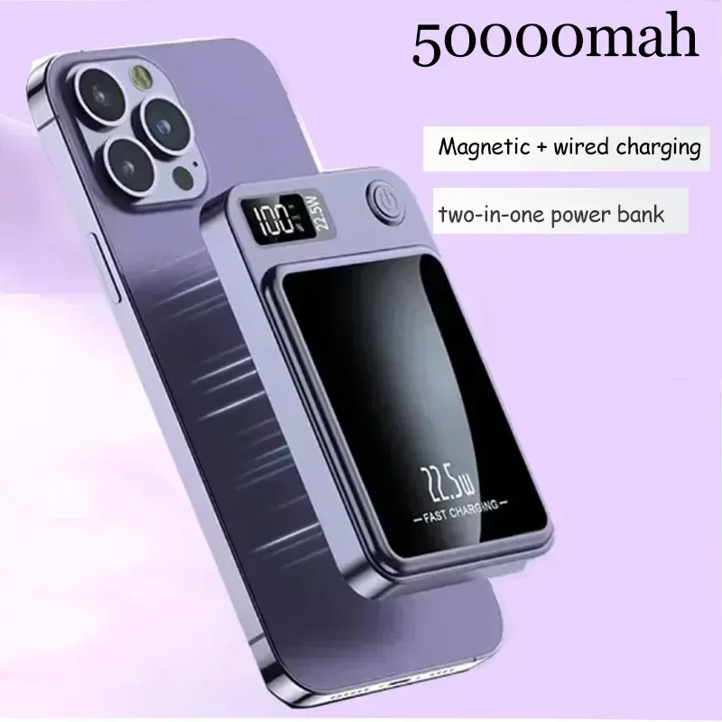 Portable Fast Wireless Charger Macsafe Power Bank 50000mAh for iPhone 12 13 14 Pro Max External Auxiliary Battery