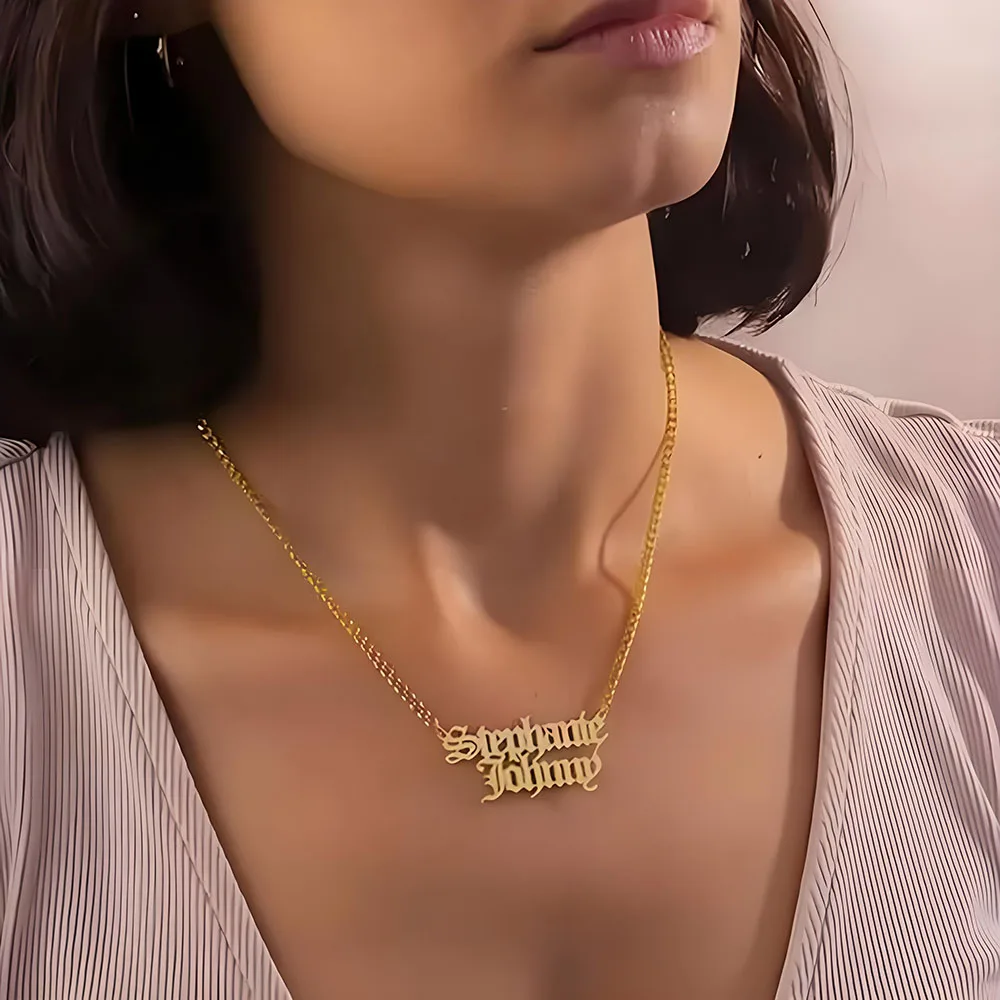 Custom Arabic Calligraphy Name Cuban Chain Necklace Personalized Islamic Script Pendant 18K Gold Plated Stainless Steel