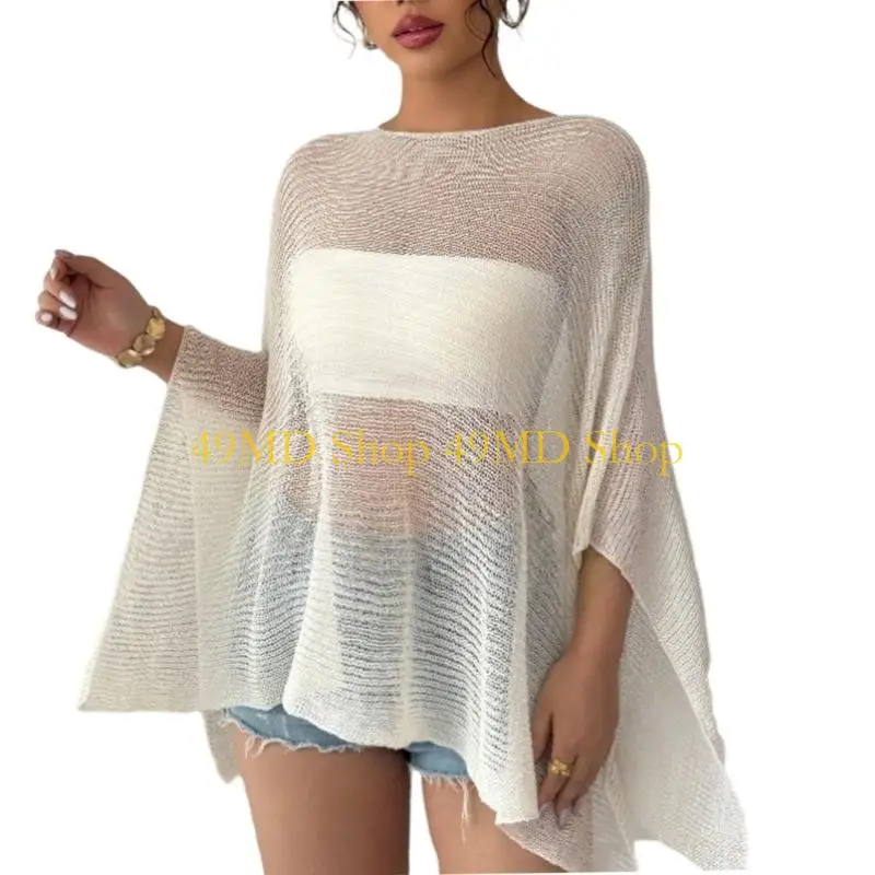49MD Elegant Off Shoulder Cover Shawl Sun Protective Lightweight Polyester For Women Outdoor Travel