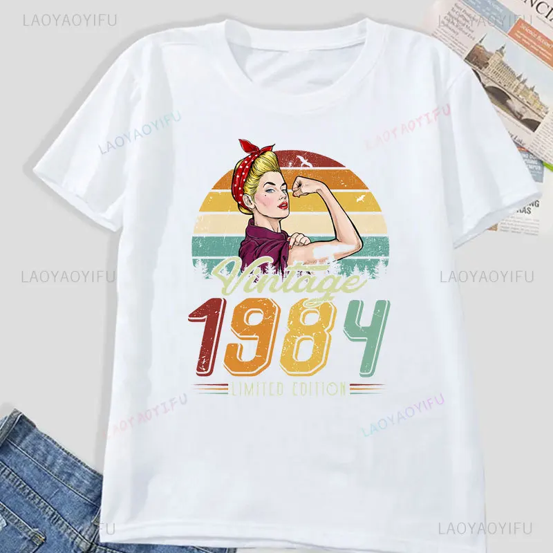 Vintage 1984 Limited Edition Retro Womens T-Shirt Funny 40th Birthday Casual Shirt Trend Print Cotton Short Sleeve Female Tops