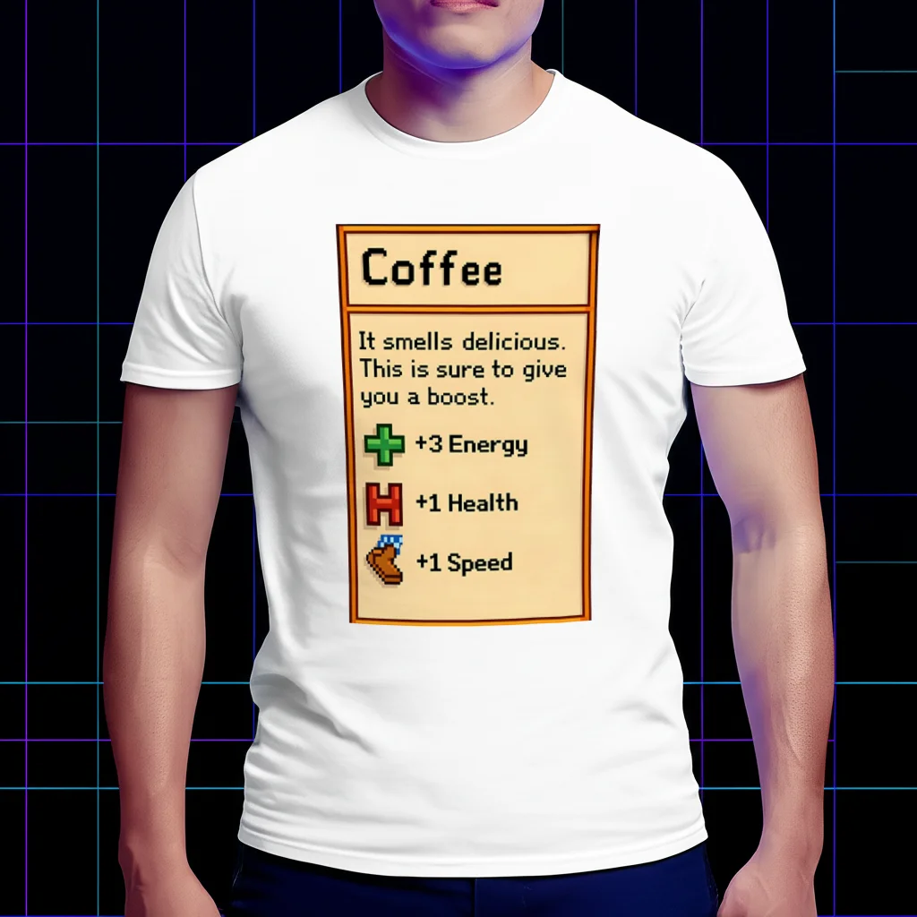 

Stardew Valley Coffee Gift t shirt for fans Retro Pixel art Video game graphic clothes All size tops S-6XL 100% cotton tee